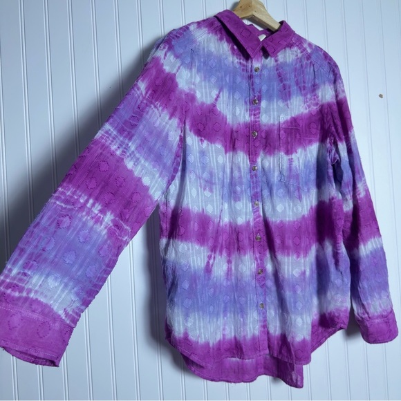 Anthropologie Pilcro Janesse Tie Dye Long Sleeve Button Front Top Sz XL Casual - Picture 5 of 10